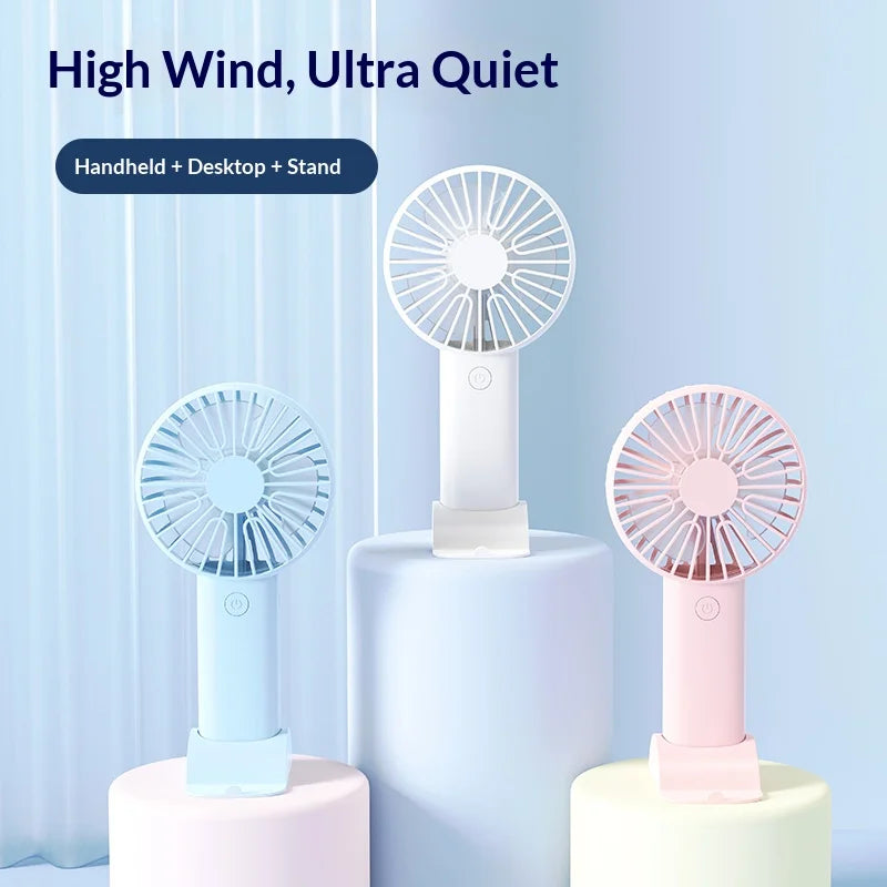 Portable Mini Rechargeable Fan with Desktop Stand, USB Charging Cable