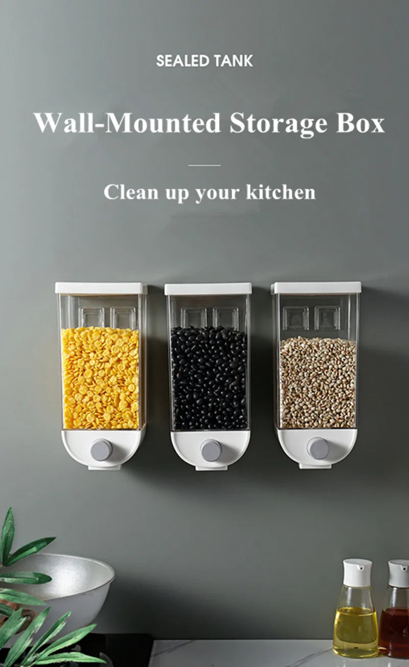 1Pc 1500ml Self-Adhesive Grain Dispenser | Wall Mounted Rice & Grain Storage Box | Kitchen Food Organizer Container | Dry Fruit Dispenser