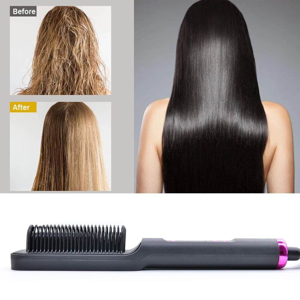 2-in-1 Fast Heating Electric Hair Straightener Brush for All Hair Types