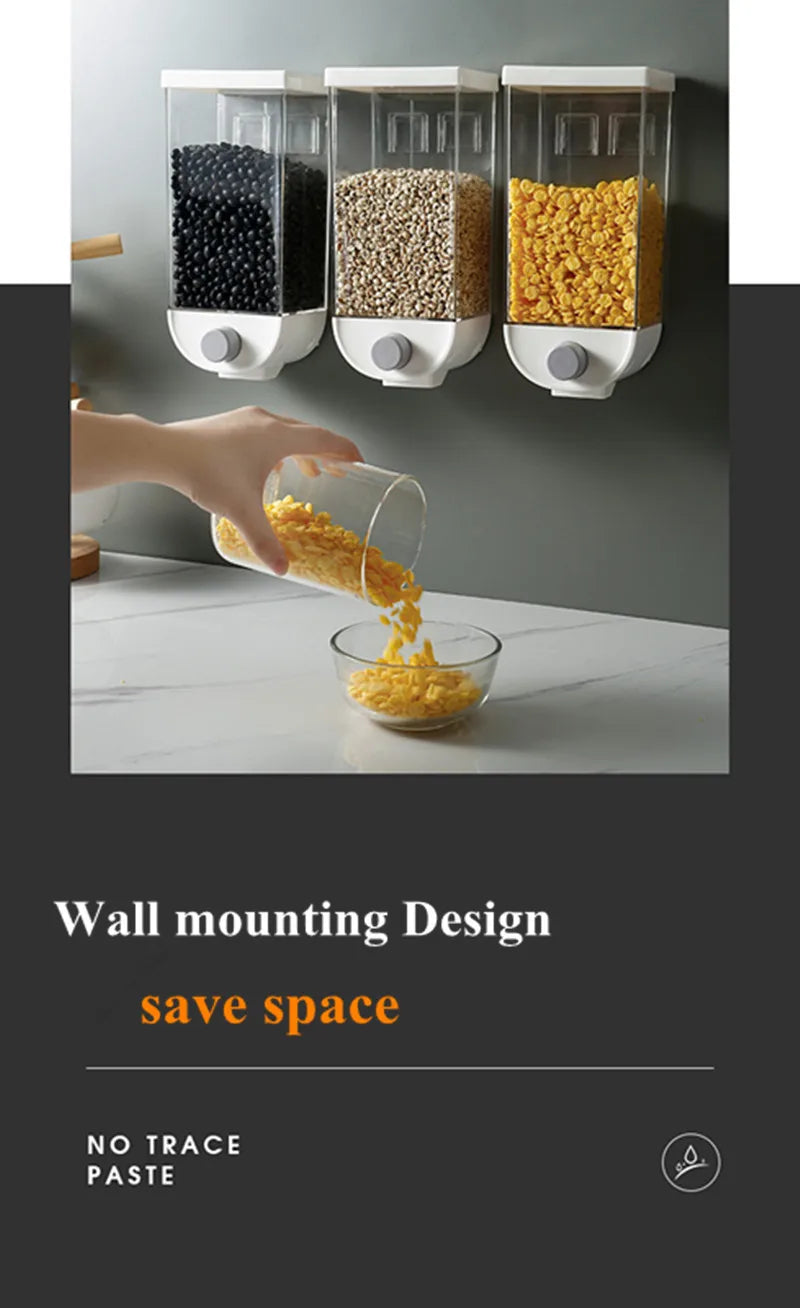 1Pc 1500ml Self-Adhesive Grain Dispenser | Wall Mounted Rice & Grain Storage Box | Kitchen Food Organizer Container | Dry Fruit Dispenser