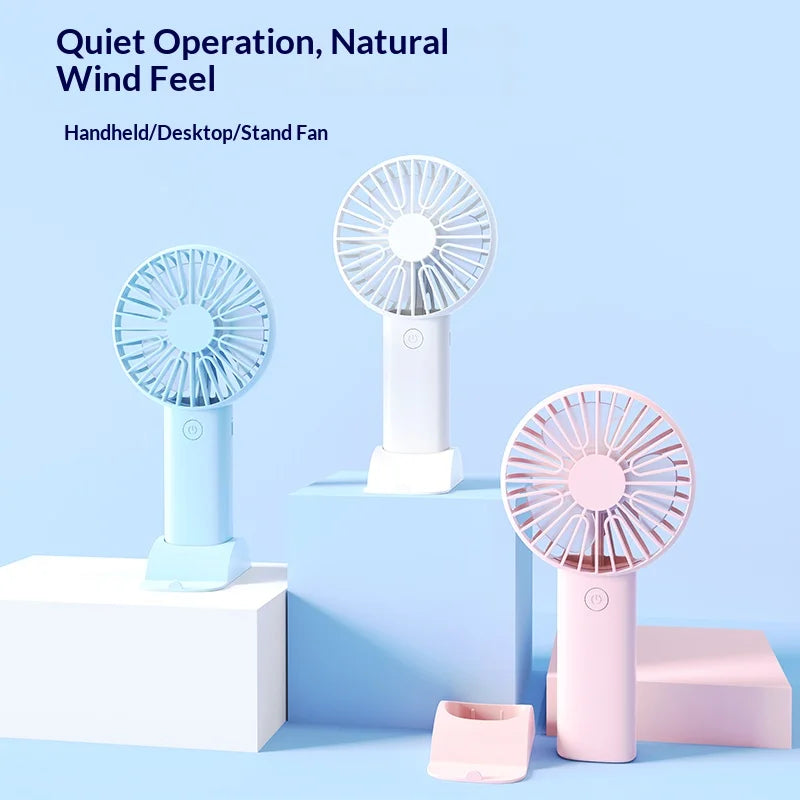Portable Mini Rechargeable Fan with Desktop Stand, USB Charging Cable
