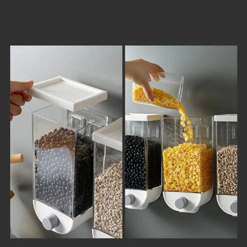 1Pc 1500ml Self-Adhesive Grain Dispenser | Wall Mounted Rice & Grain Storage Box | Kitchen Food Organizer Container | Dry Fruit Dispenser