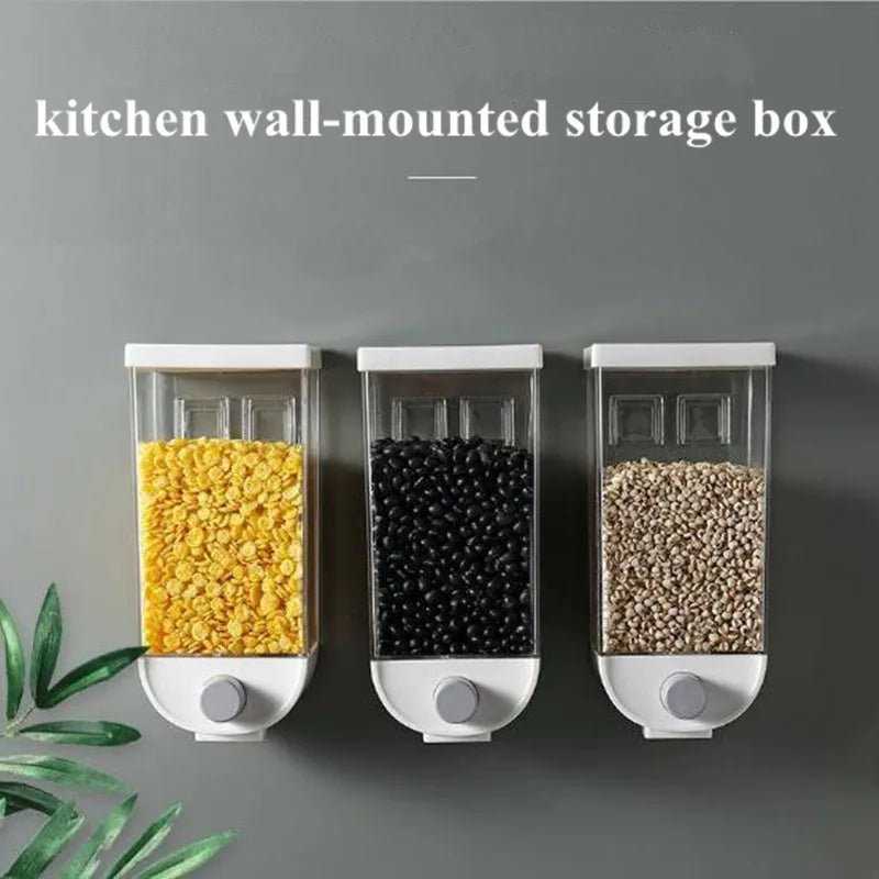 1Pc 1500ml Self-Adhesive Grain Dispenser | Wall Mounted Rice & Grain Storage Box | Kitchen Food Organizer Container | Dry Fruit Dispenser