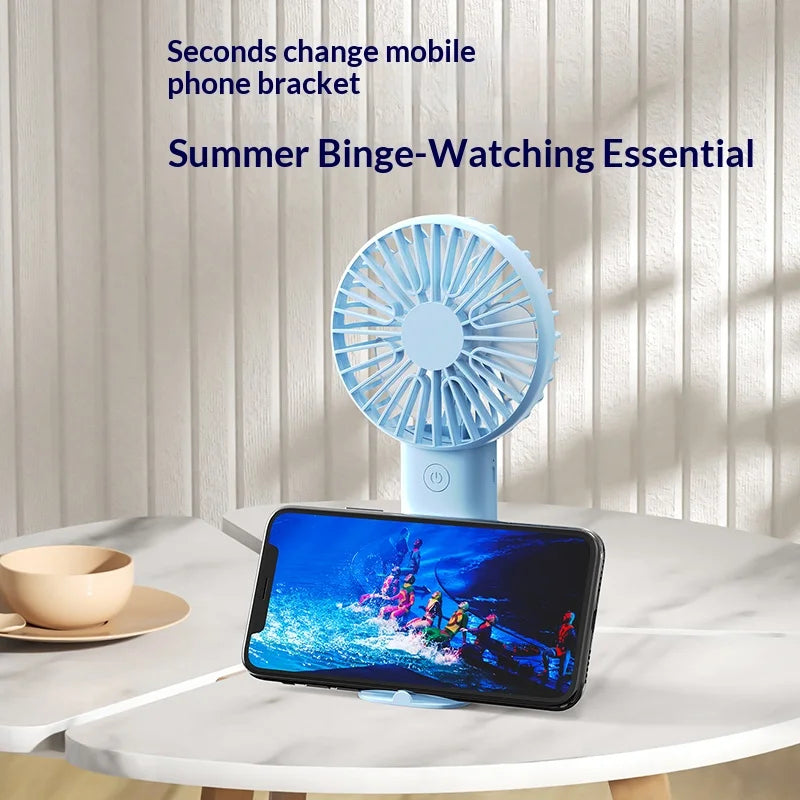 Portable Mini Rechargeable Fan with Desktop Stand, USB Charging Cable