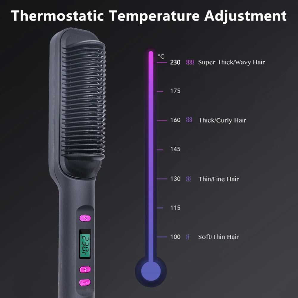 2-in-1 Fast Heating Electric Hair Straightener Brush for All Hair Types