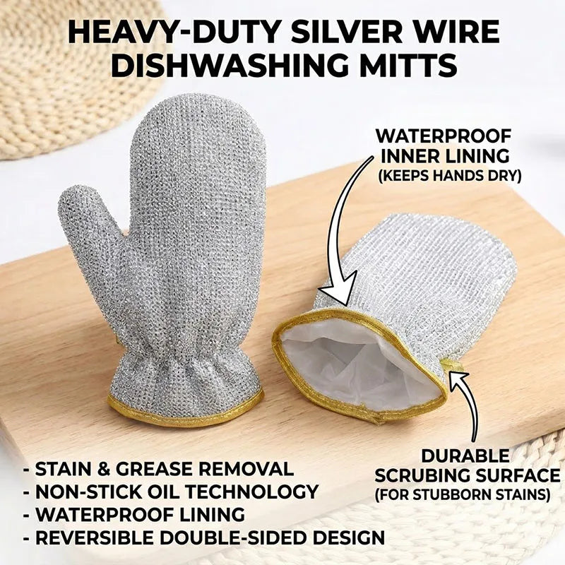 Heavy-Duty Wire Scrubber Dishwashing Mitts – Heat Resistant Steel Wire Cleaning Gloves for Pots, Pans, Grills, and Kitchen Tasks ( single )