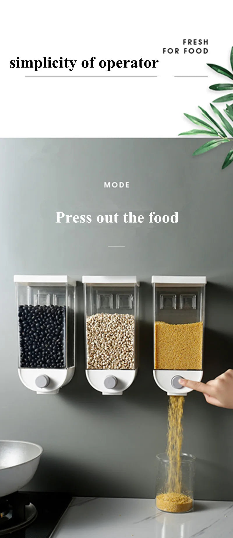 1Pc 1500ml Self-Adhesive Grain Dispenser | Wall Mounted Rice & Grain Storage Box | Kitchen Food Organizer Container | Dry Fruit Dispenser