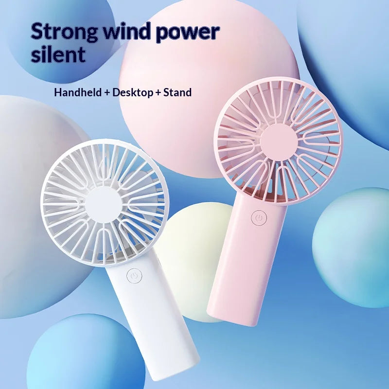 Portable Mini Rechargeable Fan with Desktop Stand, USB Charging Cable