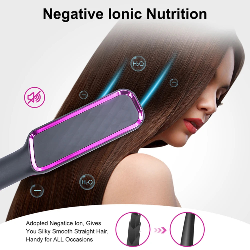 2-in-1 Fast Heating Electric Hair Straightener Brush for All Hair Types