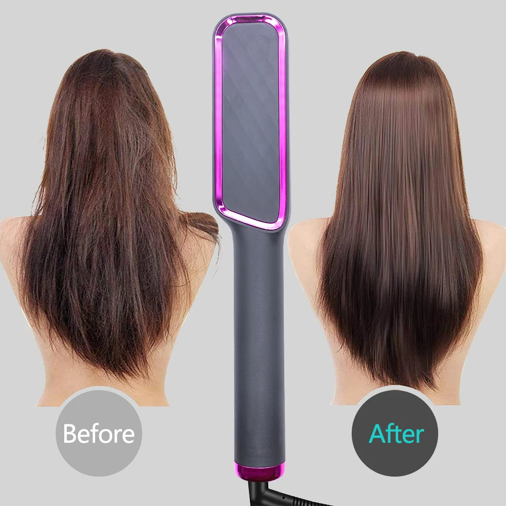 2-in-1 Fast Heating Electric Hair Straightener Brush for All Hair Types