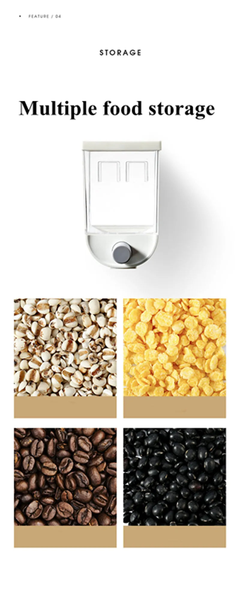 1Pc 1500ml Self-Adhesive Grain Dispenser | Wall Mounted Rice & Grain Storage Box | Kitchen Food Organizer Container | Dry Fruit Dispenser