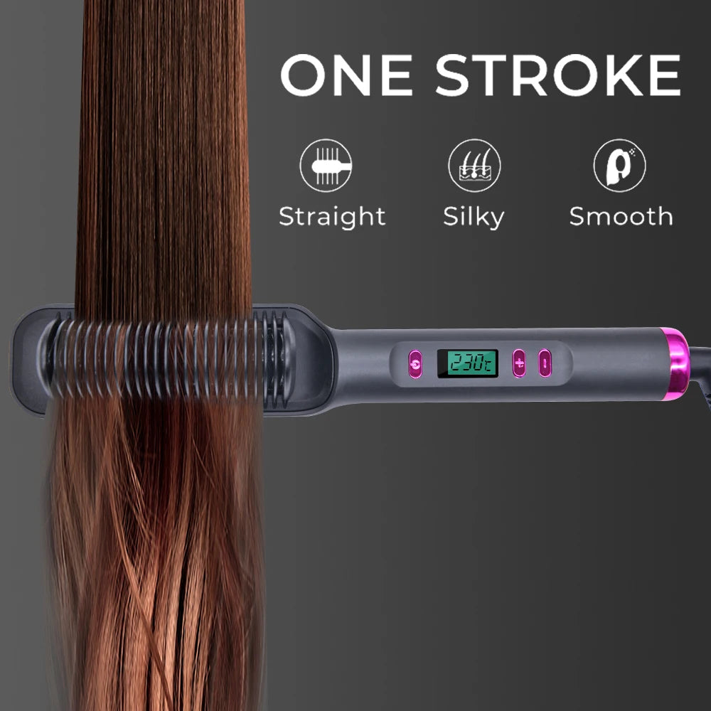 2-in-1 Fast Heating Electric Hair Straightener Brush for All Hair Types
